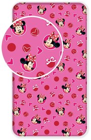 Розов еластичен памучен детски чаршаф 90x200 cm Minnie "Hearts" – Jerry Fabrics