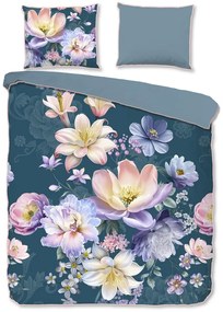 Синьо двойно /удължено спално бельо от памучен сатен 200x220 cm Mirery – Descanso