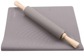 Комплект подложка за месене, точене, печене и точилка Kassel K 93708, 2 части, Силикон и дърво, Сив