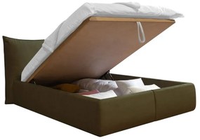 Тъмнозелено двойно легло 180x200 cm тапицирано с място за съхранение с включена подматрачна рамка Jade – Bobochic Paris