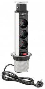 GTV AE-BPW3S60-80 Pull-out контакт за вгражд., 3х Schuko, кабел 1,5 м, сребрист