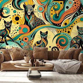 Самозалепващ фототапет – Цветни абстрактни котки