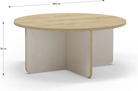 Кремава/естествена кръгла масичка за кафе с дъбов плот ø 80 cm Hillary – Marckeric