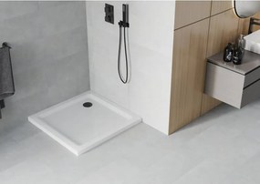 Mexen Flat квадратно тънко душово корито 90 x 90 см, бяло, черен сифон - 40109090B