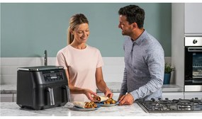 Фритюрник с горещ въздух Ninja AF300EU, 2470W, 7.6 л, 6 програми, 2 независими зони за готвене, Черен