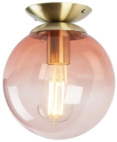 Таванна лампа в стил арт деко месинг с розово стъкло - Pallon