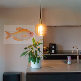 Дизайнерски висящ аплик черен с месинг и кехлибарено стъкло - Zuzanna