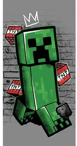 Зелена-сива памучна детска кърпа 70x140 cm Minecraft "Metro Art Creeper" – Jerry Fabrics