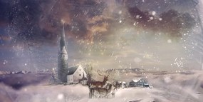 Картина на платно – Елен със сърни в заснежено селце