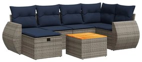 3325848 vidaXL Градински диван с възглавници, 7 части, полиратан, сив