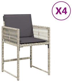 365022 vidaXL Градински столове с възглавници, 4 бр, светлосиви, полиратан