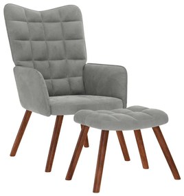 4016821 vidaXL Релаксиращ фотьойл с табуретка, светлосив кадифе