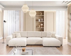 Кремав сгъваем/с място за съхранение ъглов диван от рипсено кадифе (U форма) Sarina – Ropez