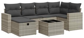 3325398 vidaXL Градински комплект с възглавници, 7 части, светлосив полиратан