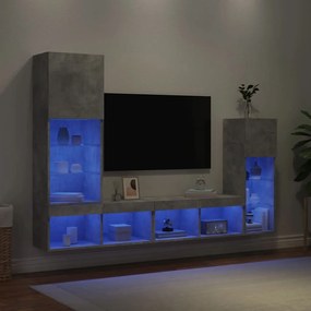 3216650 vidaXL ТВ стенни модули с LED, 4 части, бетонно сиви, инженерно дърво