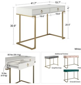 Сива работна маса Camila - CosmoLiving by Cosmopolitan