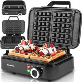 Вафелник MalTec 1200 W – за 2 големи вафли, регулируема температура, мраморна незалепваща повърхност