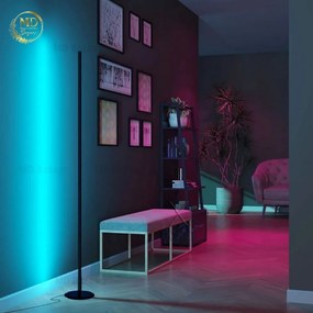 Черна димируема LED подова лампа с дистанционно управление (височина 120 см) - Squid Lighting