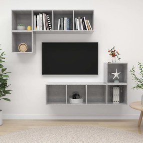 3079812 vidaXL Комплект ТВ шкафове от 4 части, бетонно сив, инженерно дърво