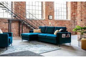 Кадифен разтегателен ъглов диван петролен (ляв ъгъл) Lofty Lilly – Miuform