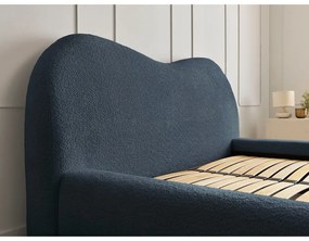 Тъмносиньо тапицирано двойно легло с място за съхранение с включена подматрачна рамка 140x190 cm Orlane – Bobochic Paris