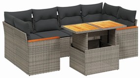 3272978 vidaXL Градински диван с възглавници, 7 части, полиратан, сив