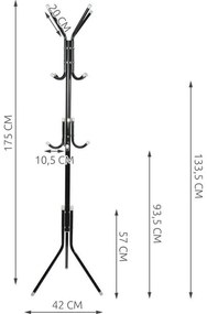 Стояща закачалка Ruhhy, 170 см, 3 нива, 12 куки, Черен