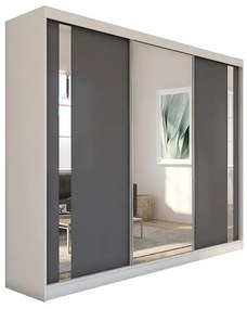 Шкаф с плъзгащи врати и огледало GAJA, 240x216x61, бяло/графит