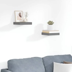 323782 vidaXL Окачени стенни рафтове, 2 бр, сив гланц, 23x23,5x3,8 см, МДФ