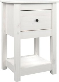 821731 vidaXL Нощно шкафче, бяло, 40x35x61,5 см, борово дърво масив