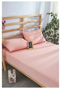 Розови еластични памучни чаршаф и калъфка за възглавница в комплект 180x200 cm – Mila Home