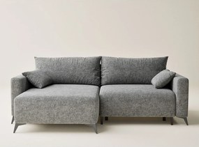 Сив шенилов сгъваем/с място за съхранение ъглов диван (ляв ъгъл) Leon – Maison de Rêve