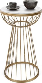 Мантари метална - МДФ странична маса в златист - бял мраморен ефект 35x35x58см.