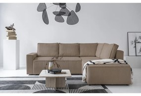 Бежов разтегателен ъглов диван от рипсено кадифе (десен ъгъл) Brave Dave – Miuform