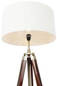 Винтидж подова лампа месинг с абажур бял 50 см триножник - Cortin