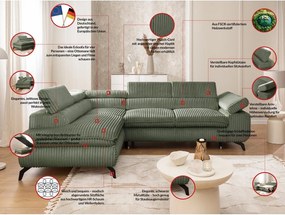 Зелен ъглов диван от рипсено кадифе (ляв ъгъл L форма) Marbeya – Ropez