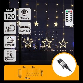 Aigostar - LED външен коледен гирлянд 120xLED/6W/230V/8 функции 3x0,6m IP44 топла бяла + дистанционно управление