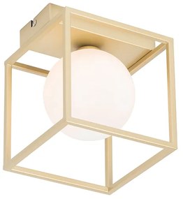 Дизайнерски таванен аплик златен с бяло стъкло - Aniek