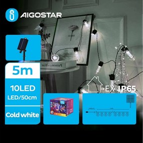 Aigostar - соларна LED гирлянда 10xLED/8 функции 6,5m IP65 студено бяла