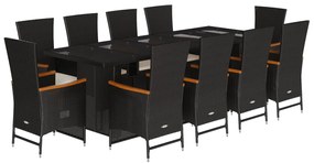 3277536 vidaXL Градински комплект с възглавници 11 части полиратан черен