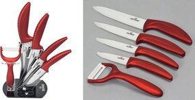 Комплект ножове с поставка ZILNER ZL 5123, 6 части, Белачка, Керамично покритие, Червен