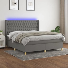 3139134 vidaXL Боксспринг легло с матрак и LED, тъмносиво, 180x200 см, плат