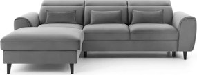 Сив кадифен разтегателен ъглов диван с място за съхранение (ляв ъгъл) Foble – ELTAP