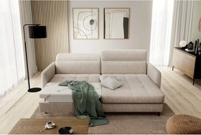 Бежов шенилов разтегателен ъглов диван с място за съхранение (десен ъгъл) Gomsi – ELTAP