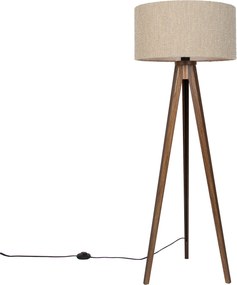 Moderne vloerlamp walnoot hout met beige bouclé kap 50cm - Tripod Classic