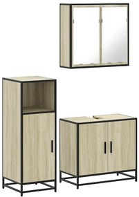 3300946 vidaXL Комплект шкафове за баня от 3 части дъб сонома инженерно дърво