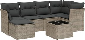 3263186 vidaXL Градински диван с възглавници, 7 части, полиратан, сив