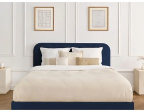 Тъмносиньо тапицирано двойно легло с включена подматрачна рамка 180x200 cm Prune – Bobochic Paris