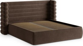 Кафяво двойно легло 200x200 cm тапицирано с място за съхранение с включена подматрачна рамка Mount – Micadoni