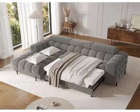 Кафяво-сив кадифен сгъваем/с място за съхранение ъглов диван (ляв ъгъл) Felro – ELTAP